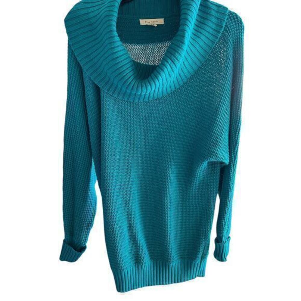 A9 Blue Earth turquoise cowl neck tunic boho Beachy sweater cuffed sleeves XL